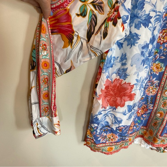 Grace the perfect fit Top Large Modal Multicolor Floral Long Sleeve Button Up - Picture 2 of 5